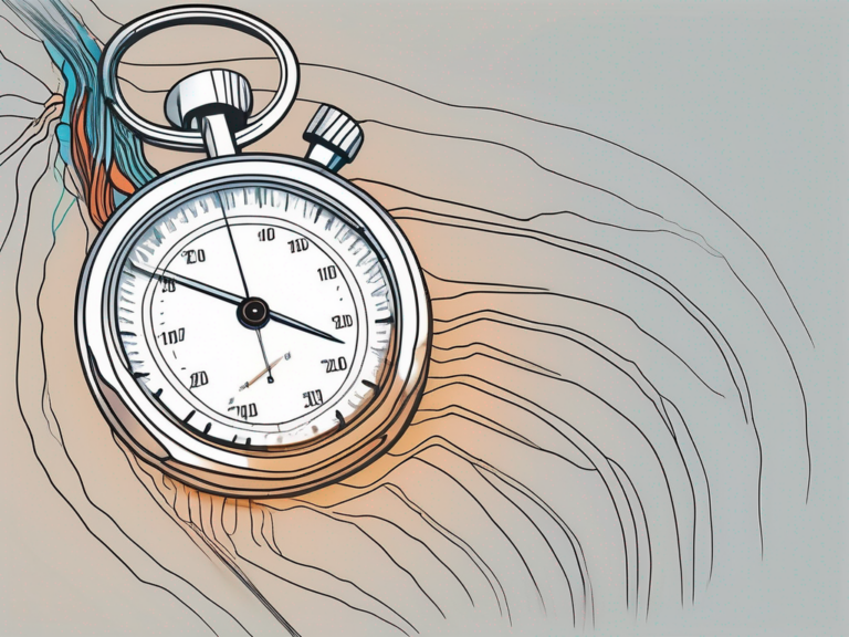 A sacral nerve in a human body with a stopwatch indicating the time duration of the stimulation process