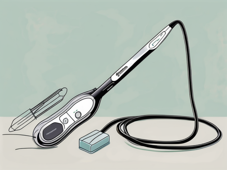 A sacral nerve stimulator device next to a medical scalpel